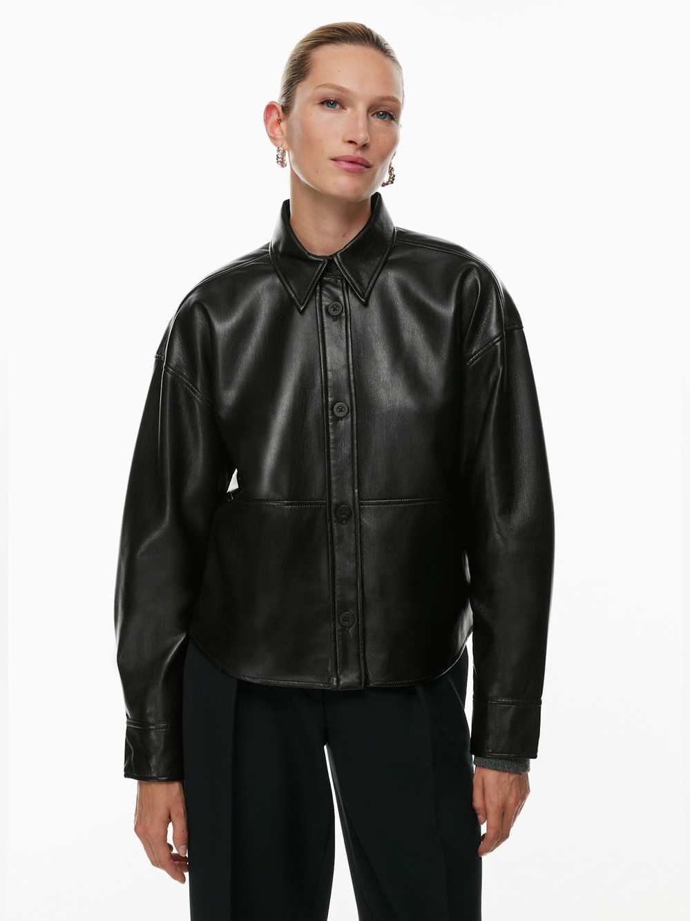 Aritzia Babaton Pelli Hip Shirt Jacket Shacket Vegan Leather Black Size M
